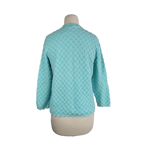 VTG‎ Cuddle Knit Cardigan Sweater M Blue Nubby 60s Cottage Coquette Rockabilly - Picture 3 of 12